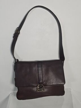 Vtg Ralph Lauren Equestrian  Leather Horse Bit Clasp Messenger Bag in Dark Brown